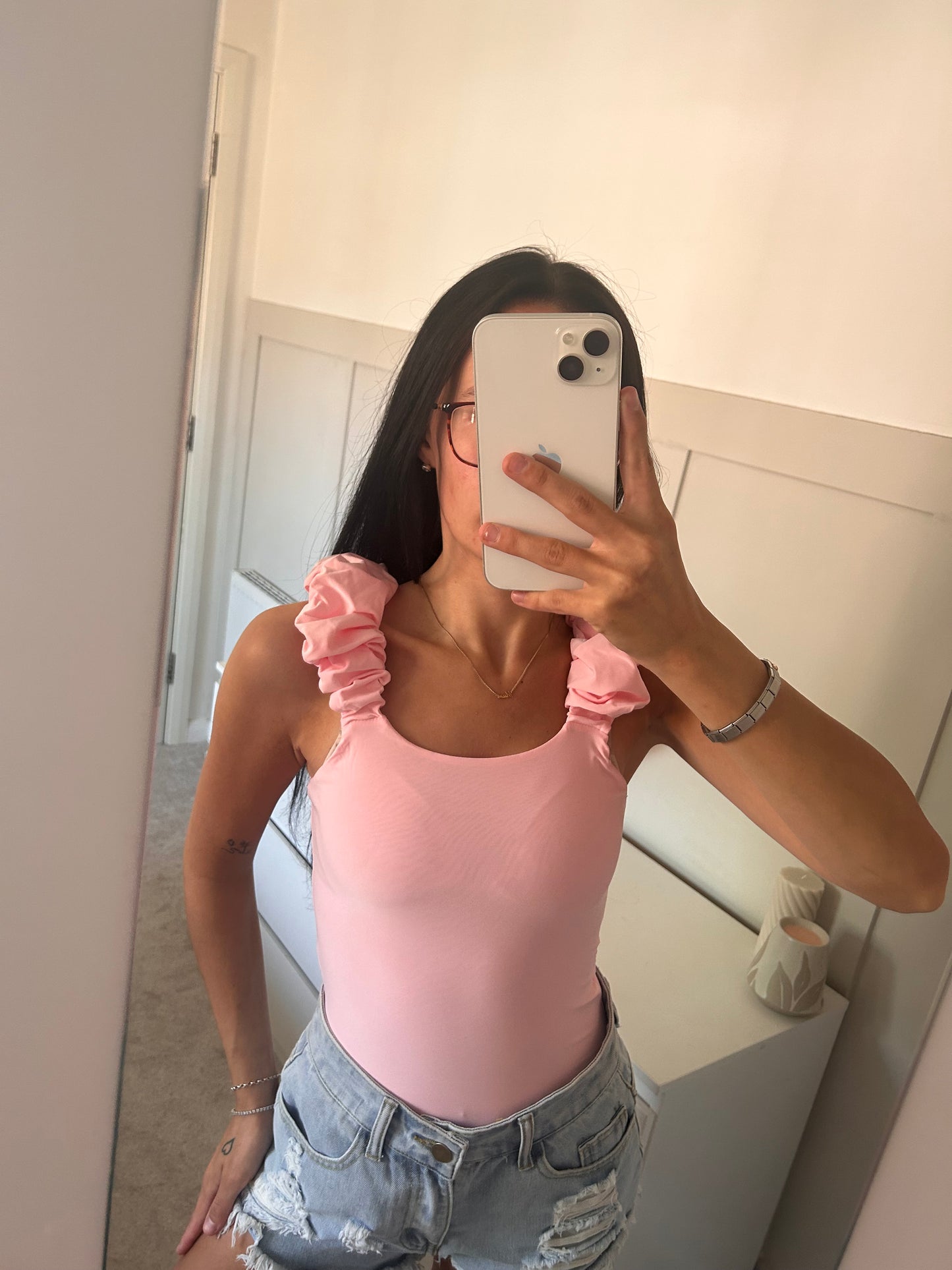 SLINKY RUCHED SHOULDER BODYSUIT