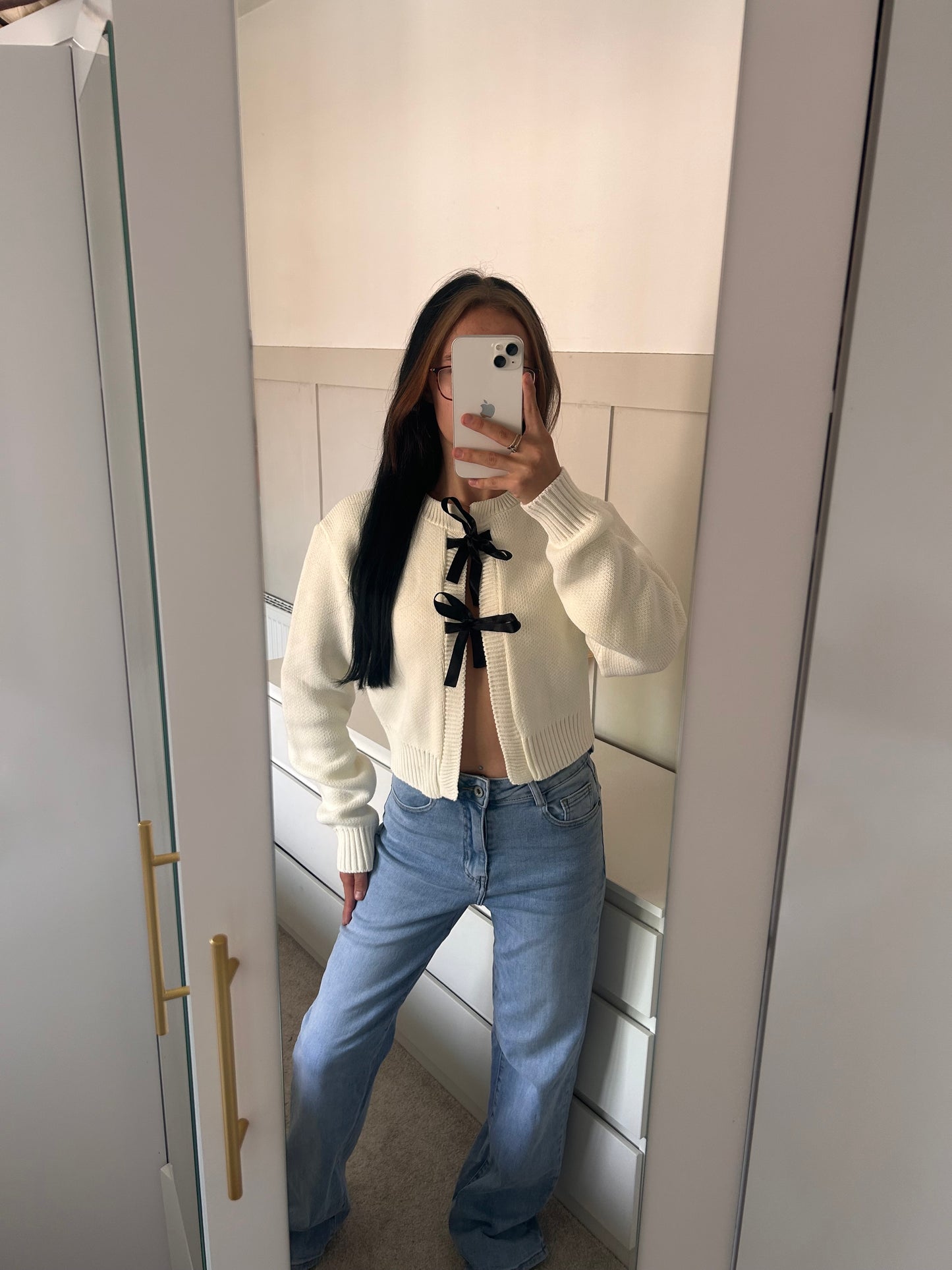 KNITTED LACE UP RIBBON CARDIGAN