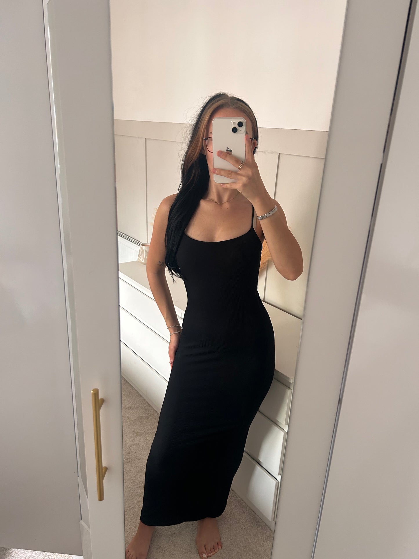 PLAIN THIN RIBBED PADDED MAXI DRESS