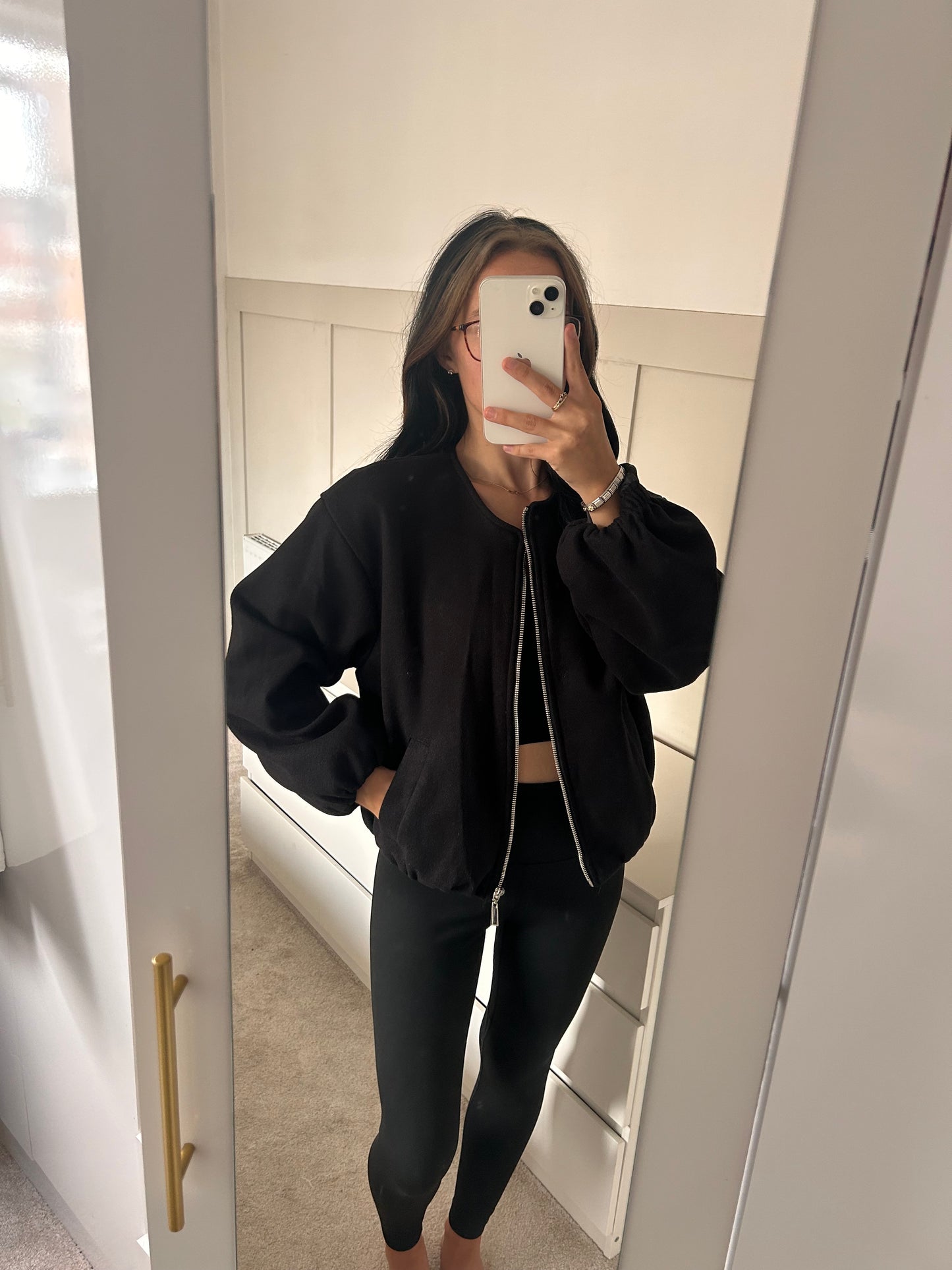 BALLOON SLEEVED CUFFED WOOL BOMBER JACKET