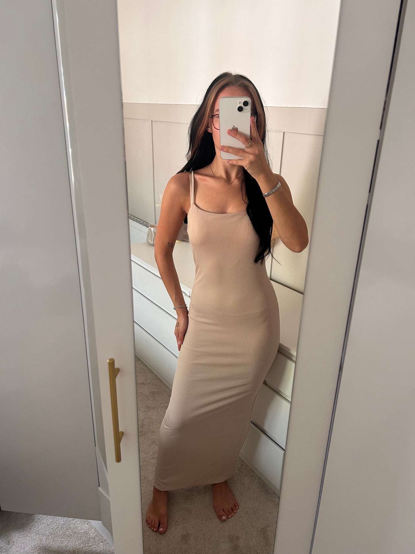 PLAIN THIN RIBBED PADDED MAXI DRESS