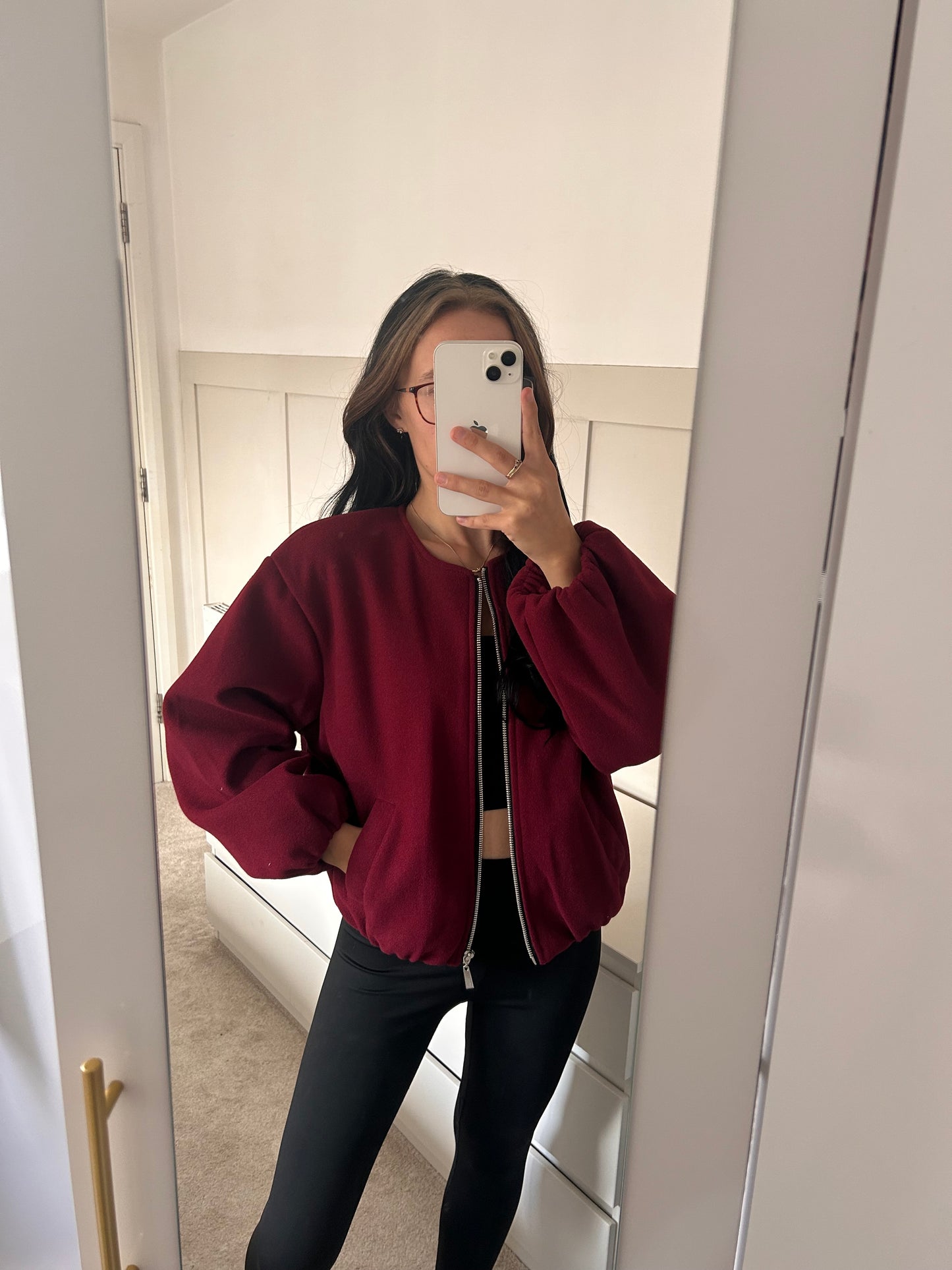 BALLOON SLEEVED CUFFED WOOL BOMBER JACKET