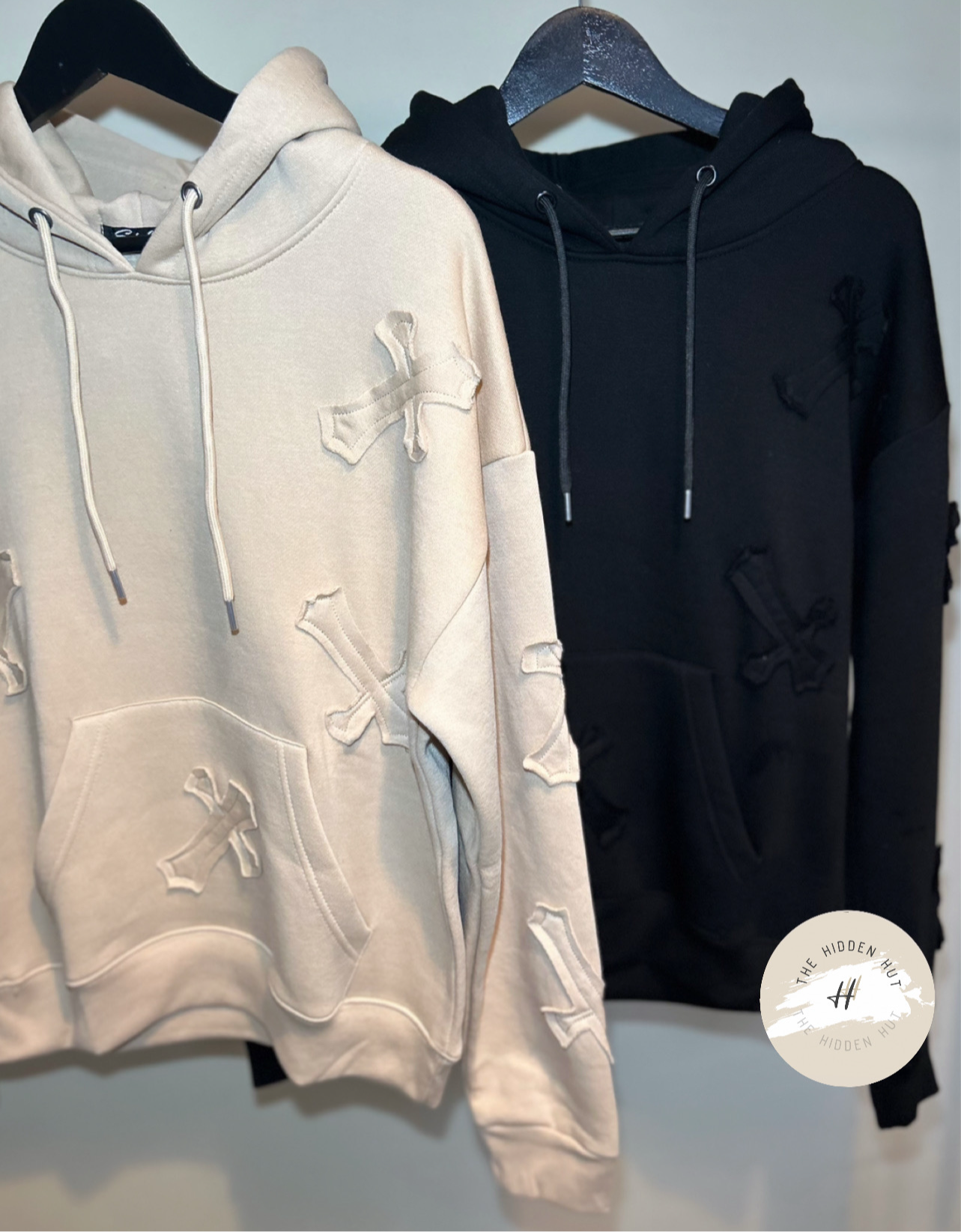 CROSS EMBROIDERED FLEECE-LINED HOODIE