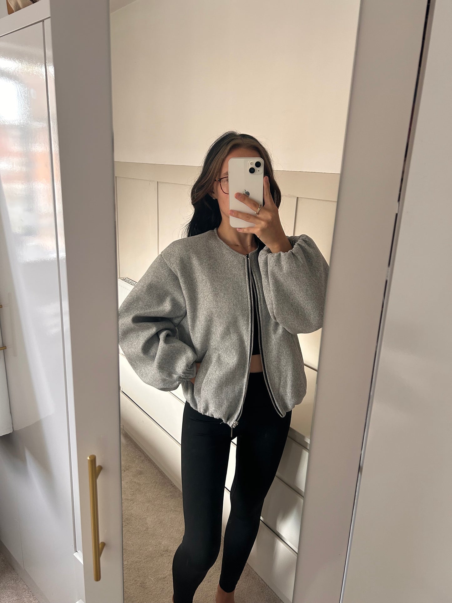 BALLOON SLEEVED CUFFED WOOL BOMBER JACKET