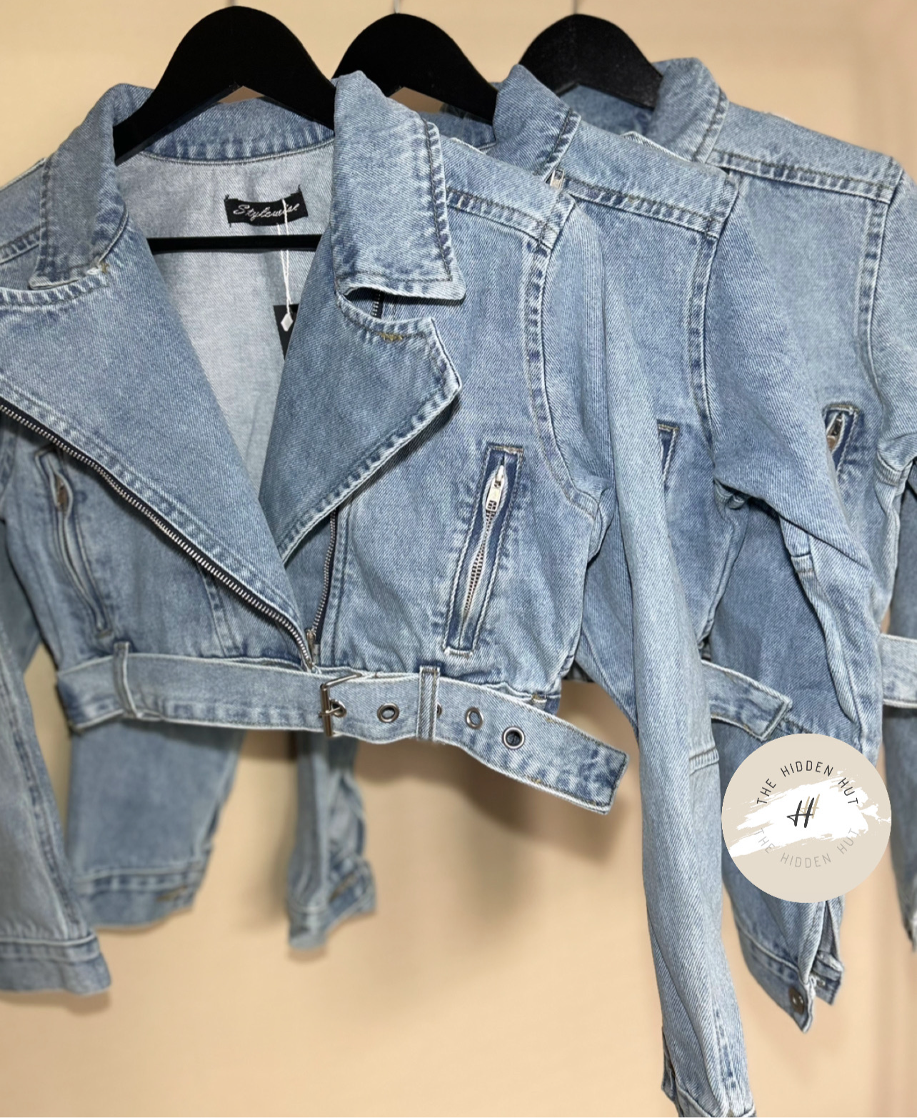 CROPPED DENIM BIKER JACKET