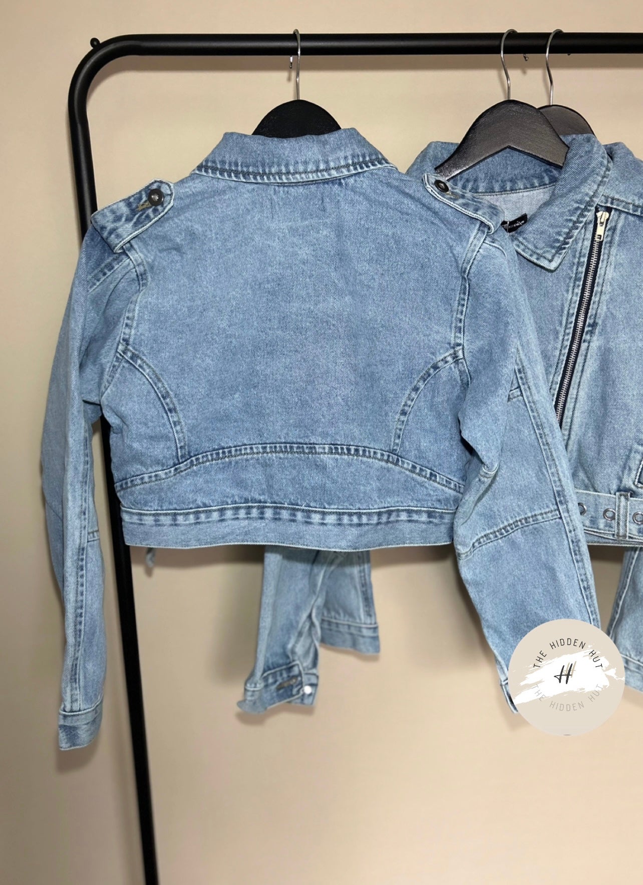 CROPPED DENIM BIKER JACKET