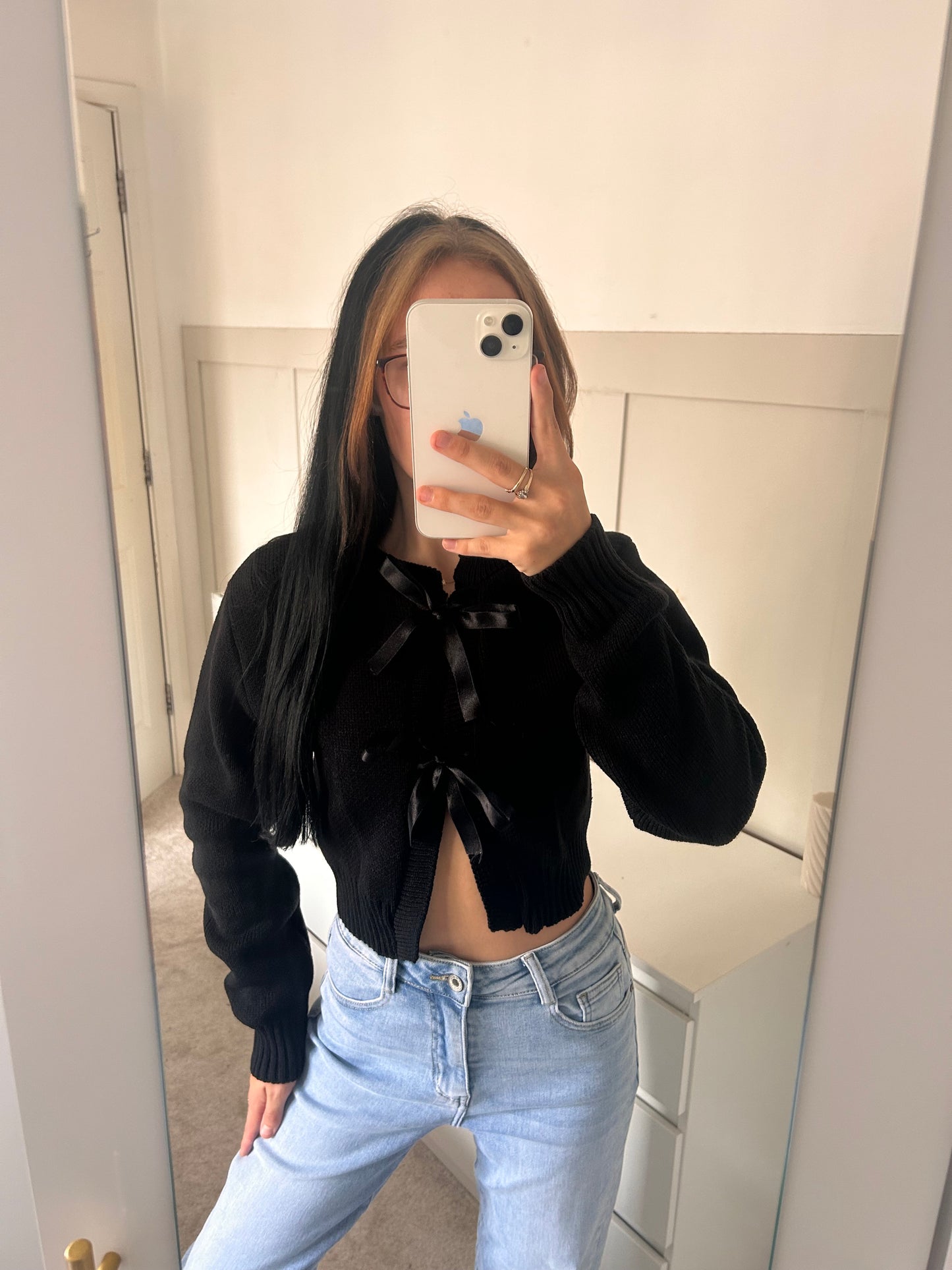 KNITTED LACE UP RIBBON CARDIGAN