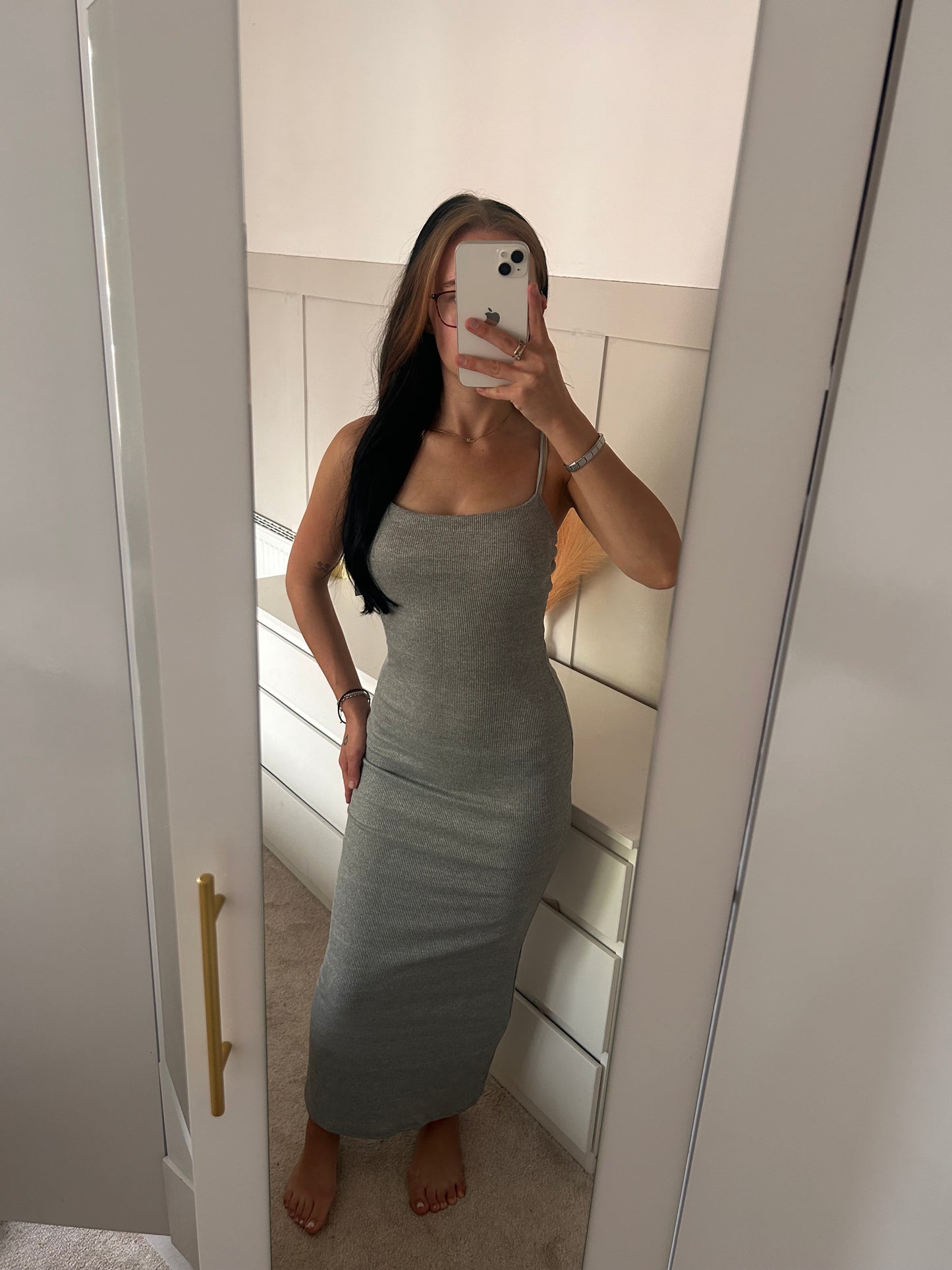 PLAIN THIN RIBBED PADDED MAXI DRESS