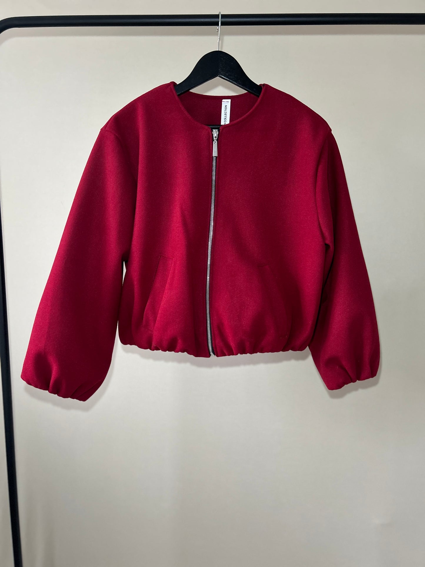 BALLOON SLEEVED CUFFED WOOL BOMBER JACKET