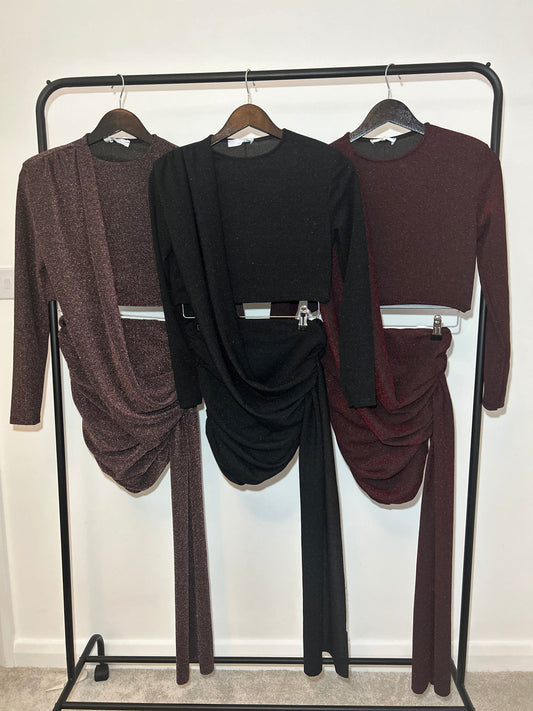 GLITTERY DRAPE DRESS/CO-ORD