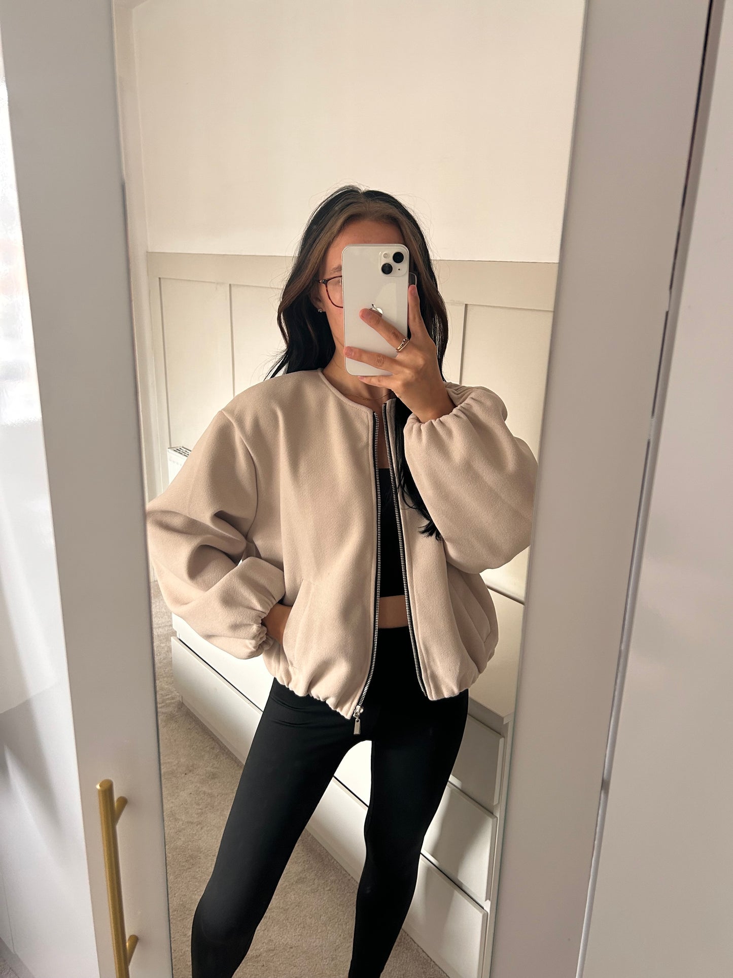 BALLOON SLEEVED CUFFED WOOL BOMBER JACKET