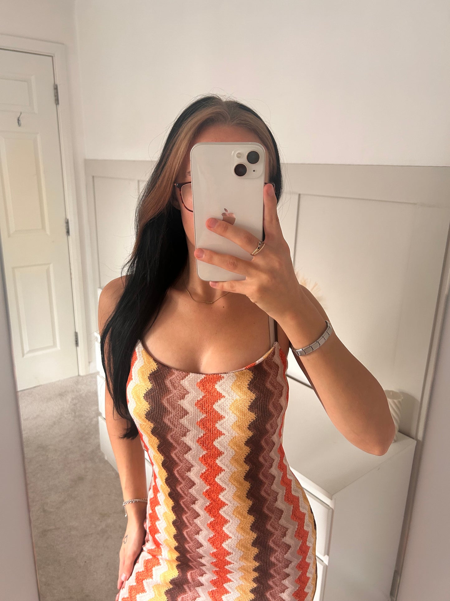 ZIG-ZAG THIN RIBBED PADDED MAXI DRESS