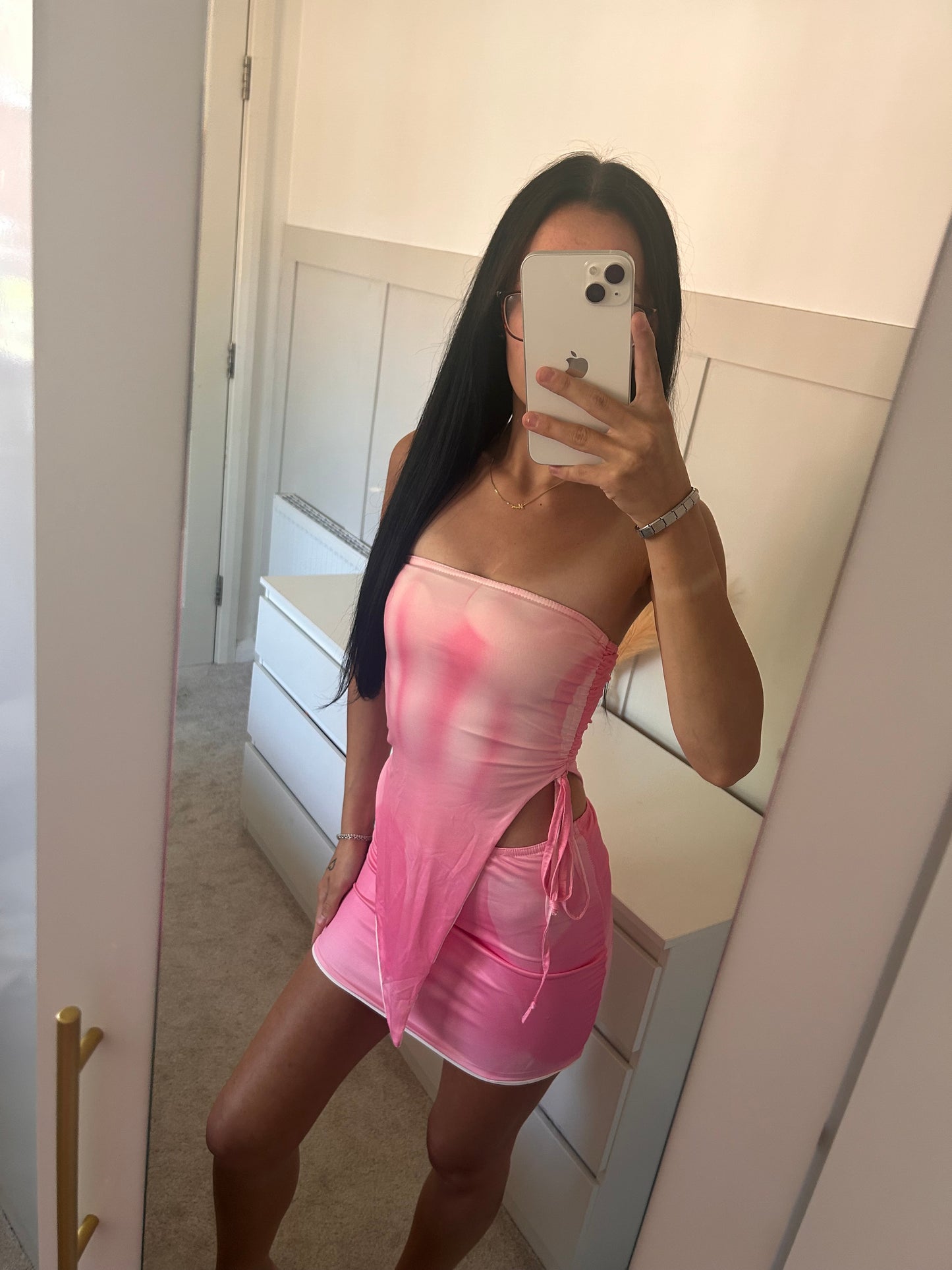 SLINKY BANDEAU RUCHED TOP AND SKIRT CO-OR