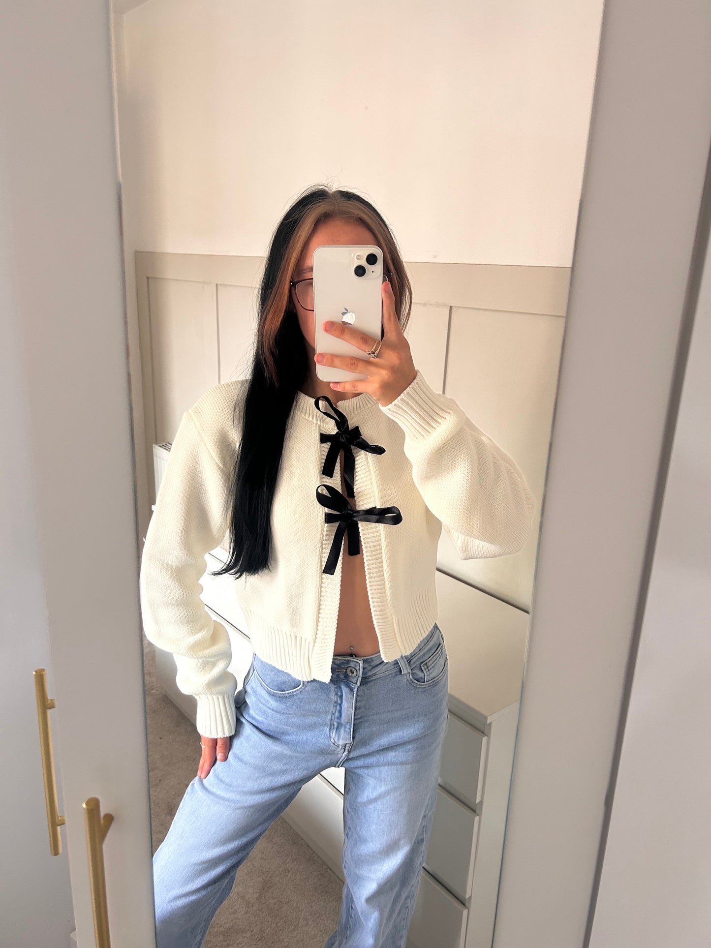 KNITTED LACE UP RIBBON CARDIGAN