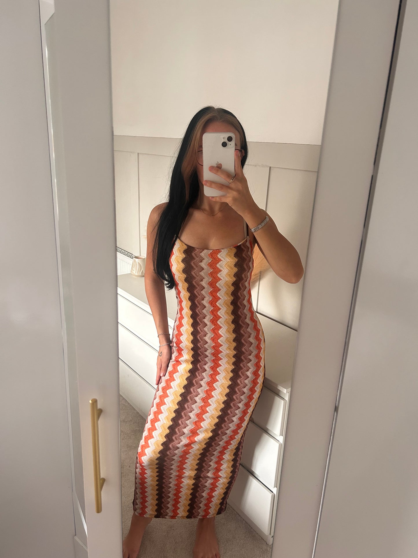 ZIG-ZAG THIN RIBBED PADDED MAXI DRESS
