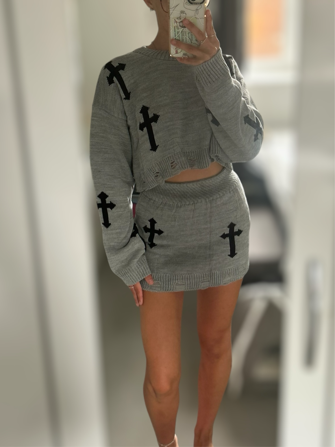 KNITTED CROSS SKIRT AND JUMPER CO-ORD