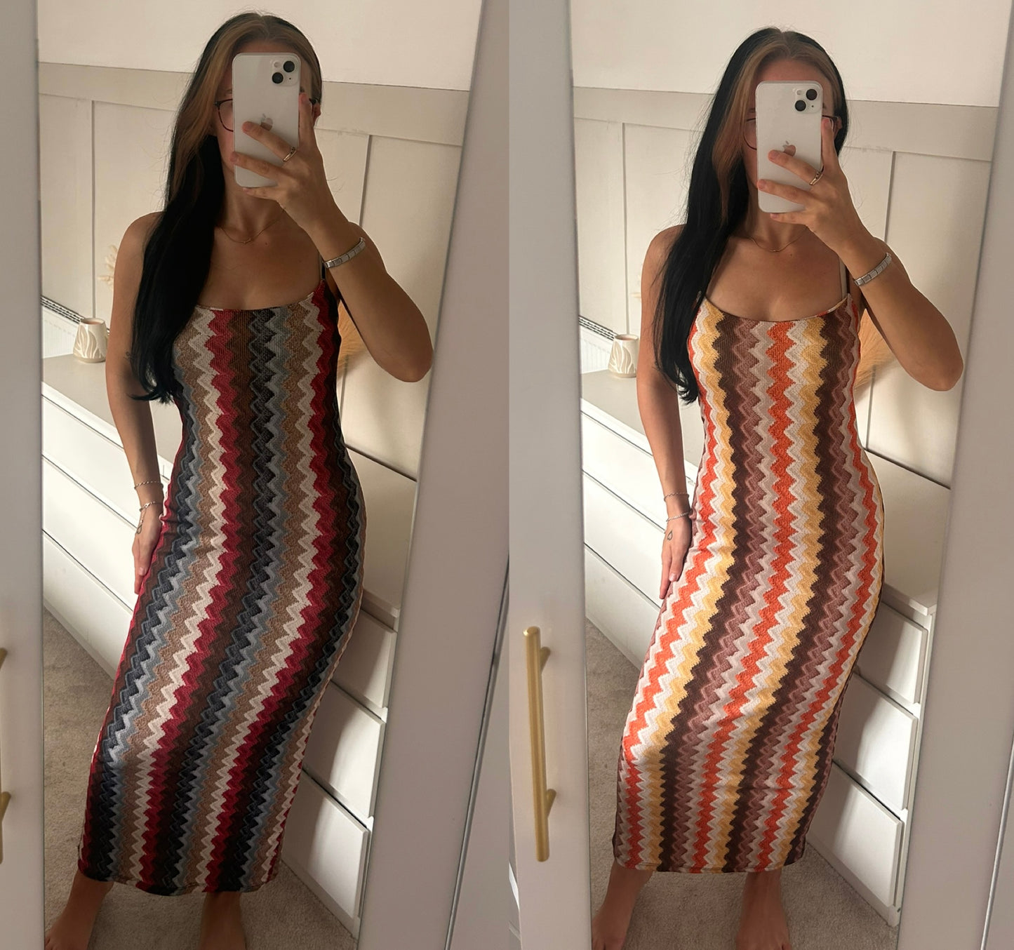 ZIG-ZAG THIN RIBBED PADDED MAXI DRESS
