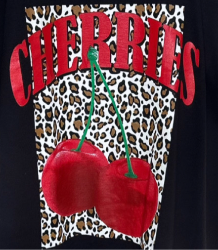 OVERSIZED CHERRIES/LEOPARD PRINTED TEE