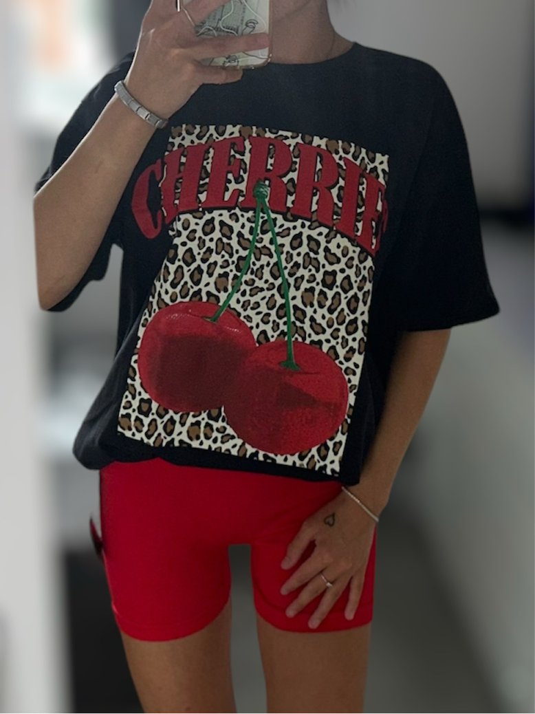 OVERSIZED CHERRIES/LEOPARD PRINTED TEE