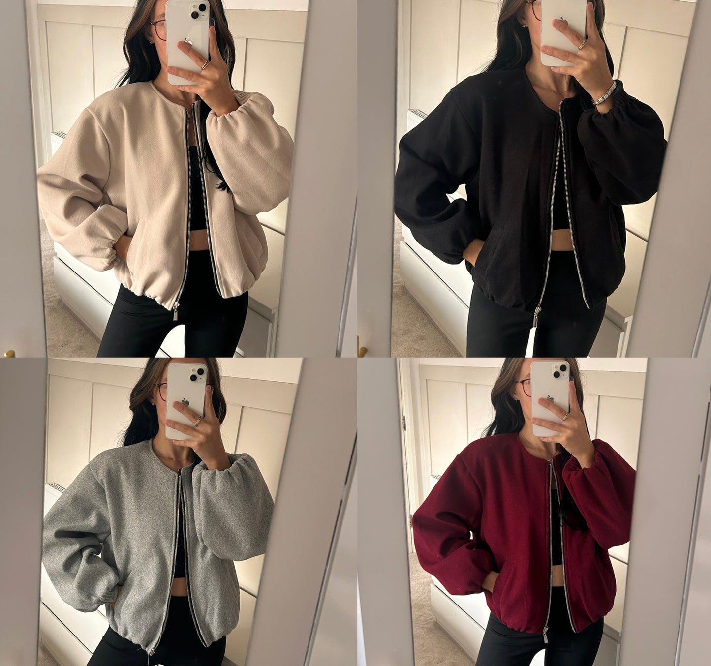 BALLOON SLEEVED CUFFED WOOL BOMBER JACKET