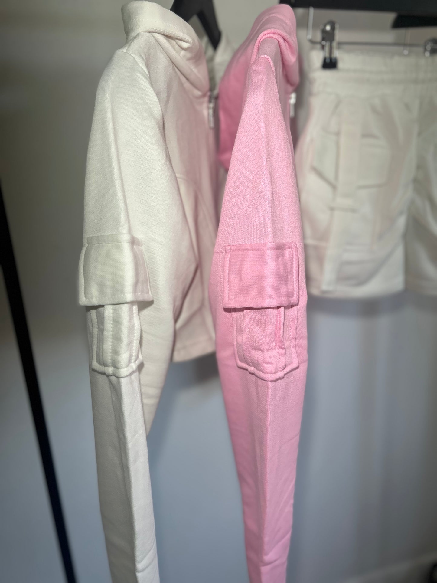 CROPPED ZIP UP HOODIE & RUCHED SHORTS CO-ORD