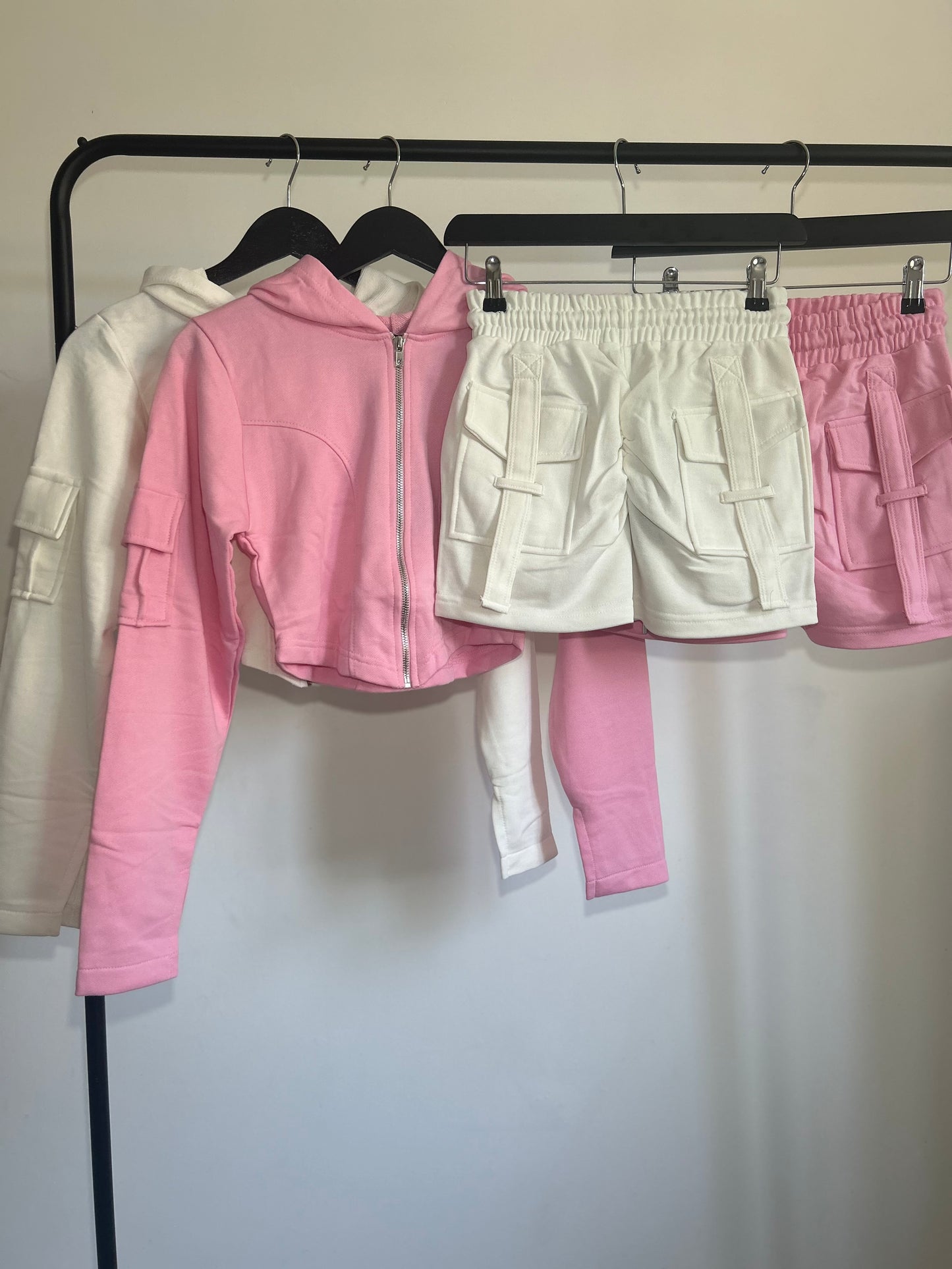 CROPPED ZIP UP HOODIE & RUCHED SHORTS CO-ORD