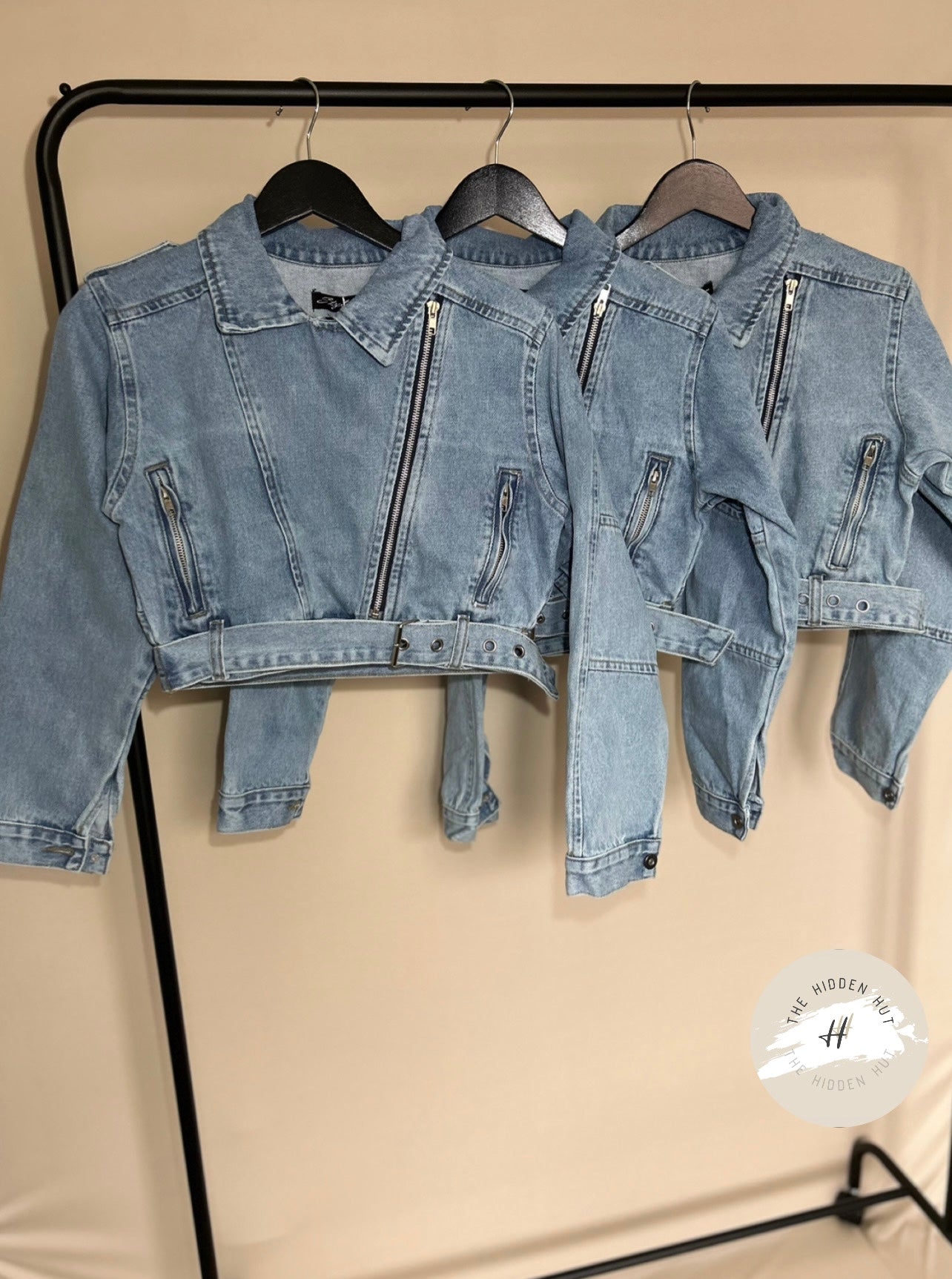 CROPPED DENIM BIKER JACKET