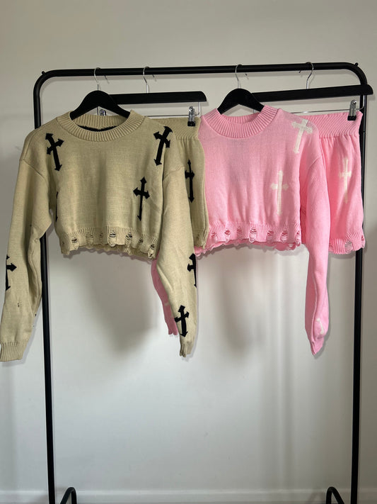 KNITTED CROSS SKIRT AND JUMPER CO-ORD