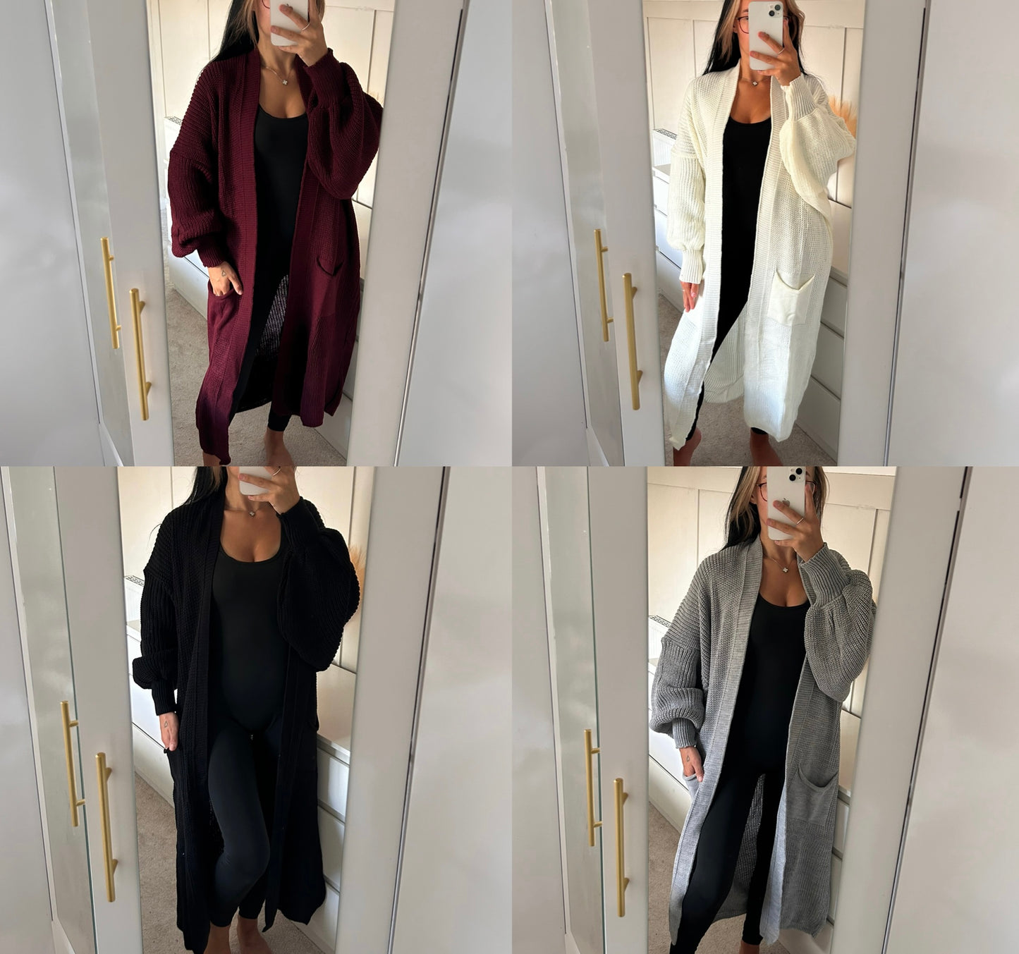LONG OPEN BALLOON SLEEVED KNITTED CARDIGAN