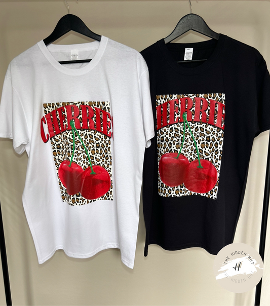 OVERSIZED CHERRIES/LEOPARD PRINTED TEE
