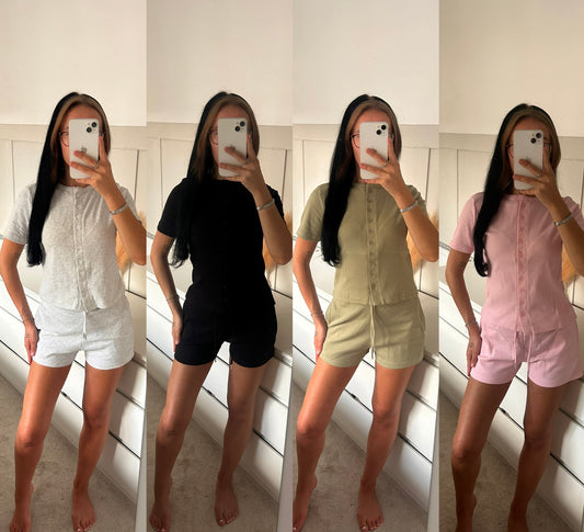 BUTTON UP T-SHIRT AND SHORTS SET