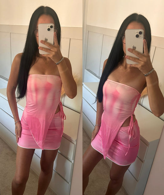 SLINKY BANDEAU RUCHED TOP AND SKIRT CO-OR