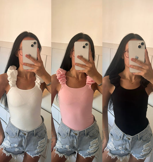 SLINKY RUCHED SHOULDER BODYSUIT