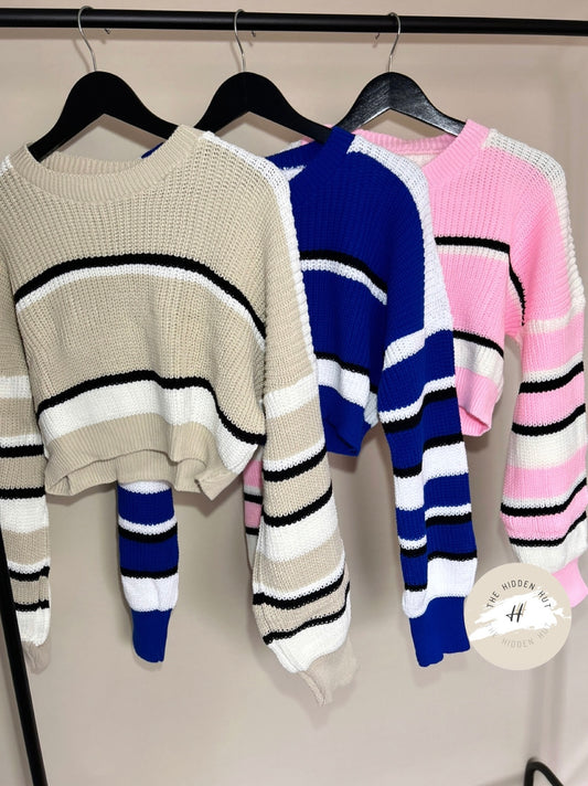 CROPPED STRIPED KNIT JUMPER