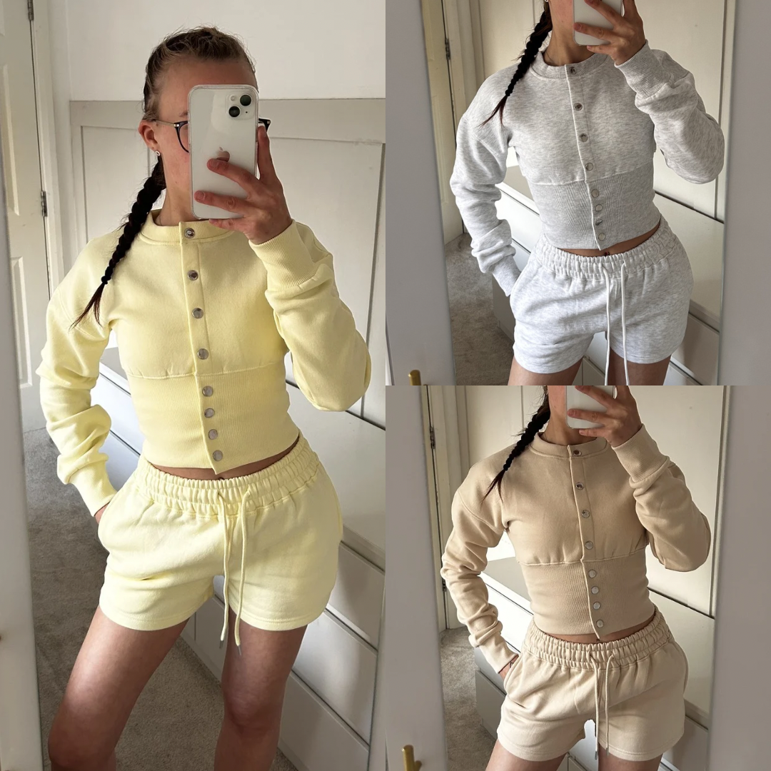 BUTTON UP COMPRESSION SHORTS SET