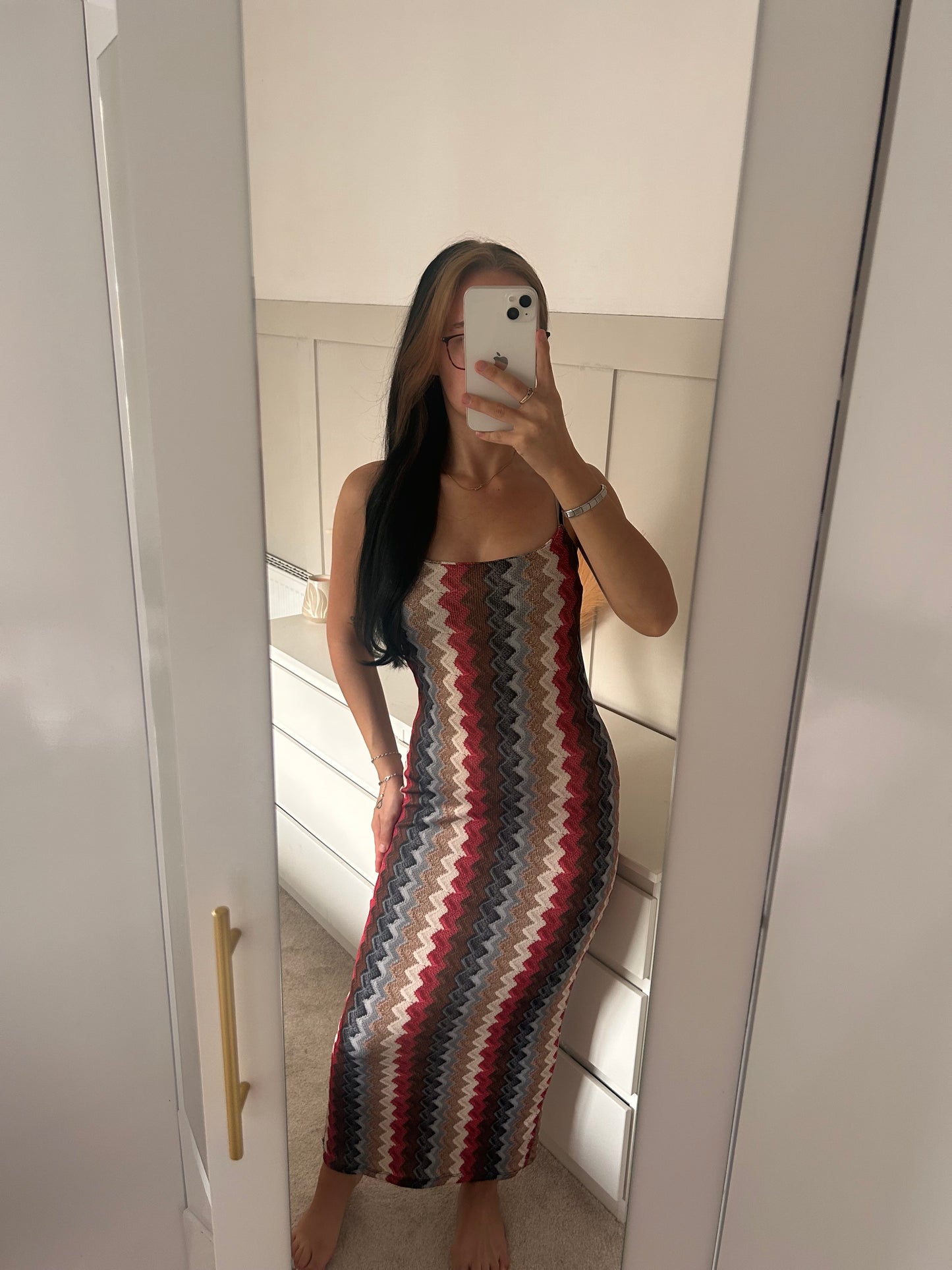 ZIG-ZAG THIN RIBBED PADDED MAXI DRESS