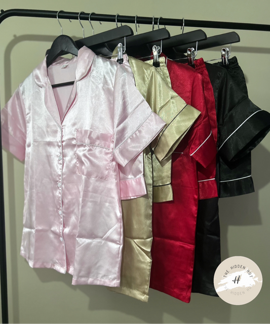 SATIN BUTTON UP PJS