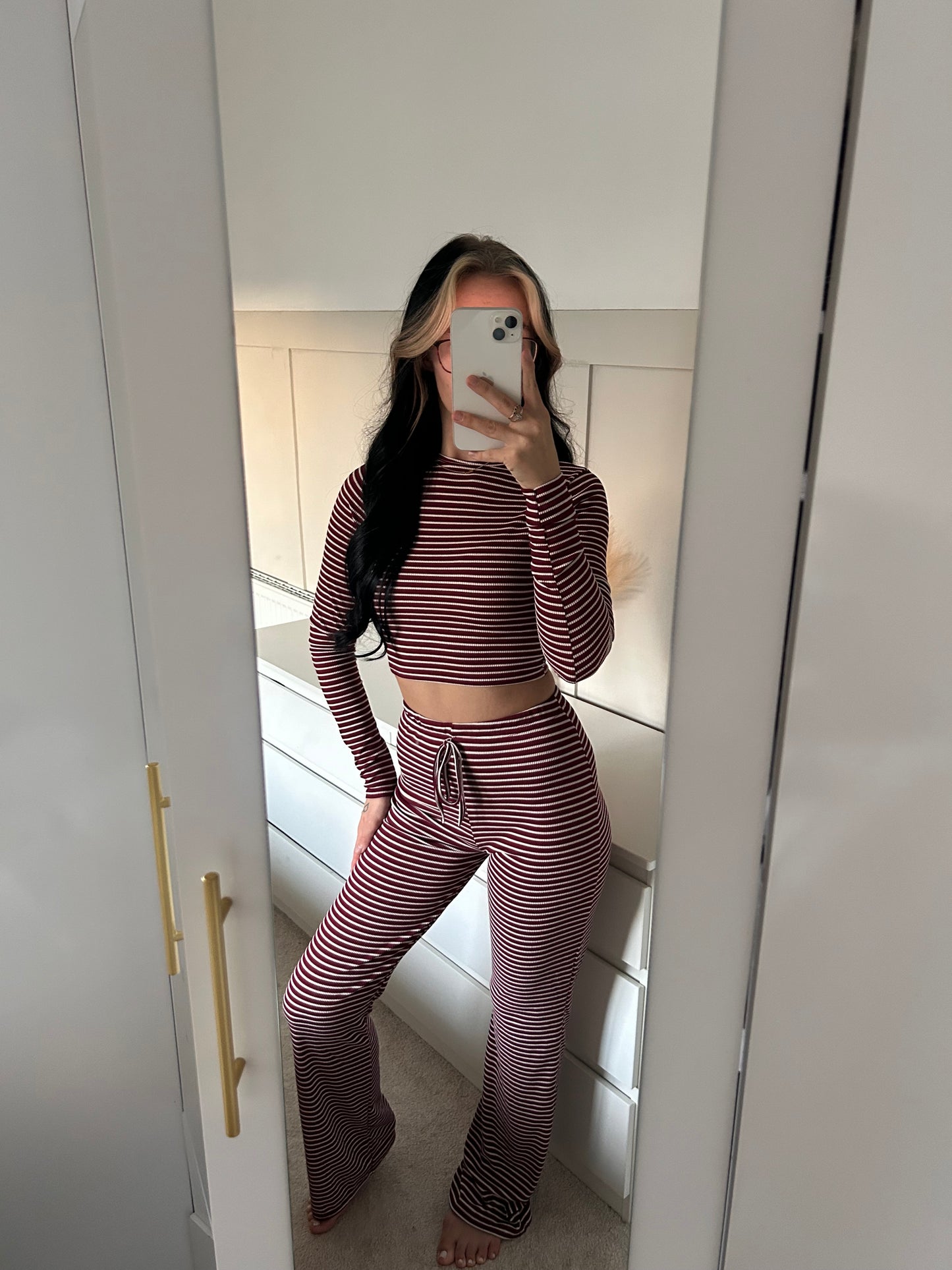 STRIPPED STRAIGHT LEG LOUNGEWEAR SET
