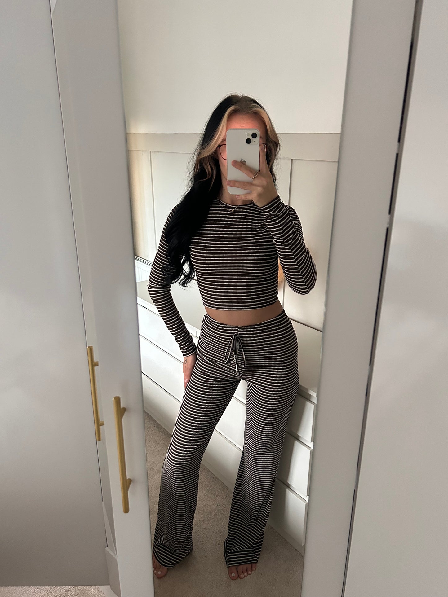STRIPPED STRAIGHT LEG LOUNGEWEAR SET