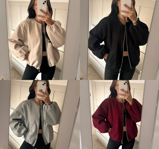 BALLOON SLEEVED CUFFED WOOL BOMBER JACKET