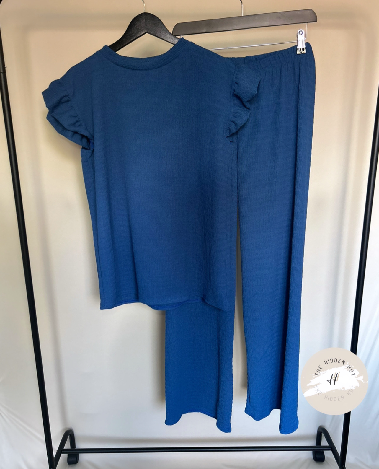 PLUS SIZE TEXTURED FRILL SLEEVED LOUNGE SET
